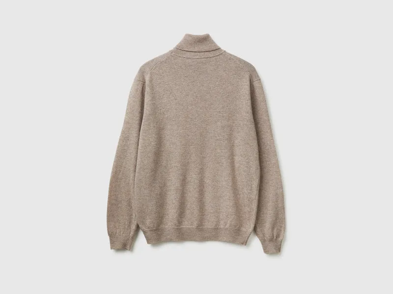 Taubengrauer melierter Rollkragenpullover aus reiner Merinowolle
