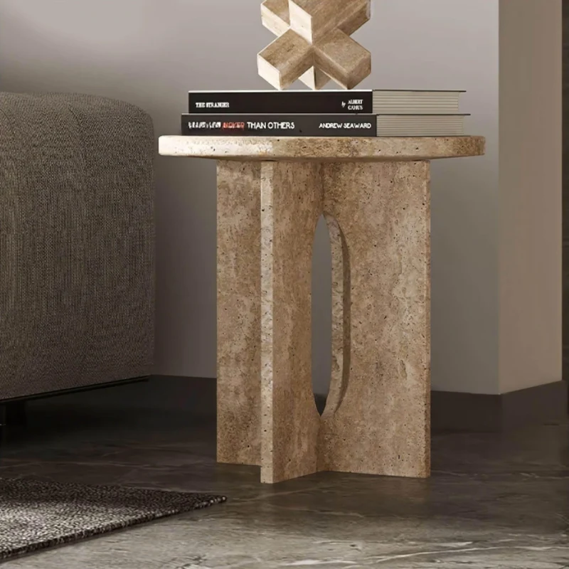 Travertine Side Table - Elegant Natural Stone End Table