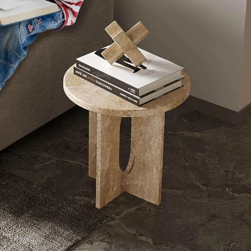 Travertine Side Table - Elegant Natural Stone End Table