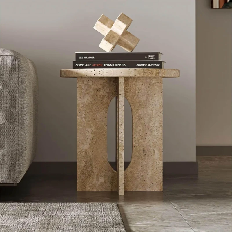 Travertine Side Table - Elegant Natural Stone End Table