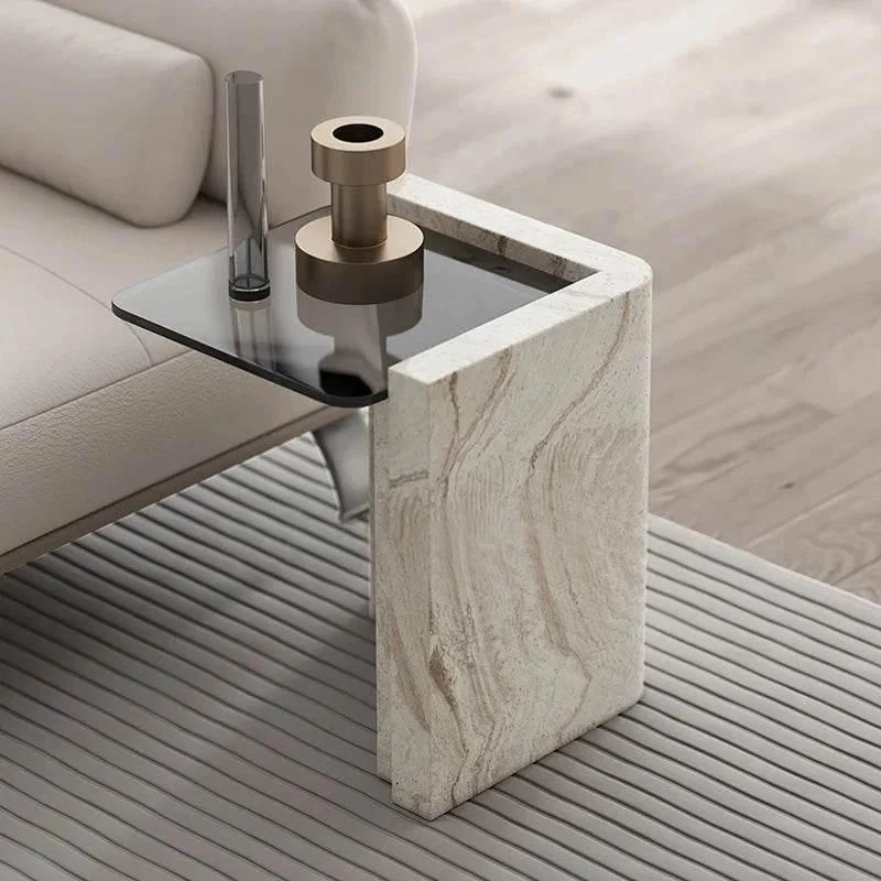 Modern Travertine Side Table - Ophelia Design
