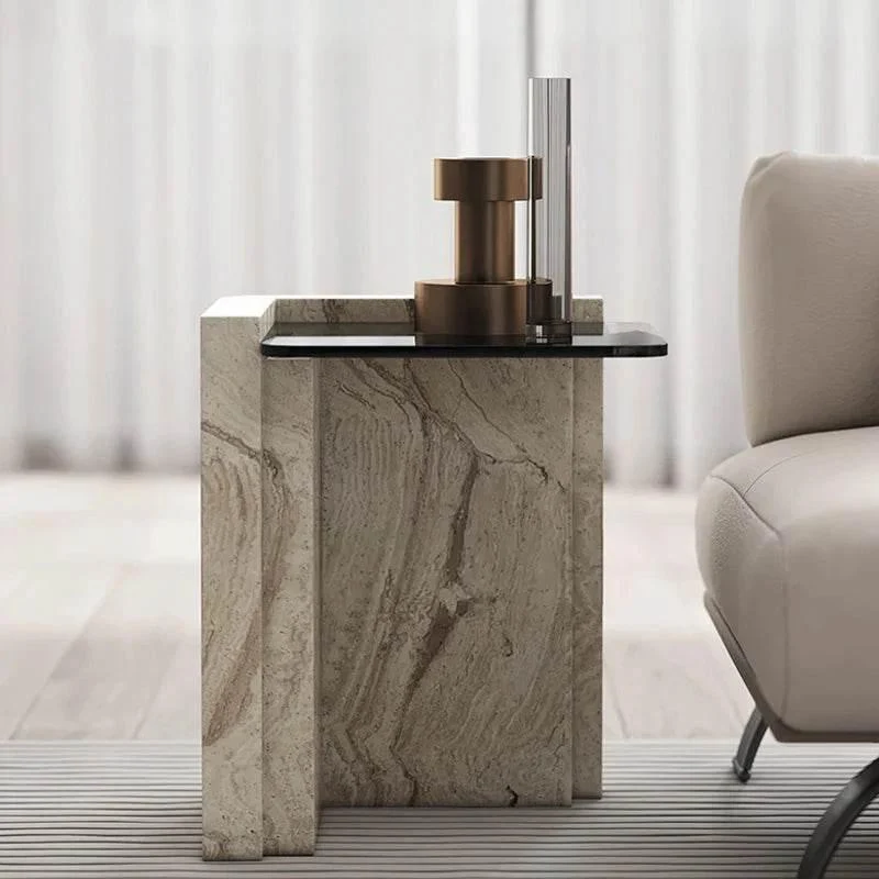 Modern Travertine Side Table - Ophelia Design