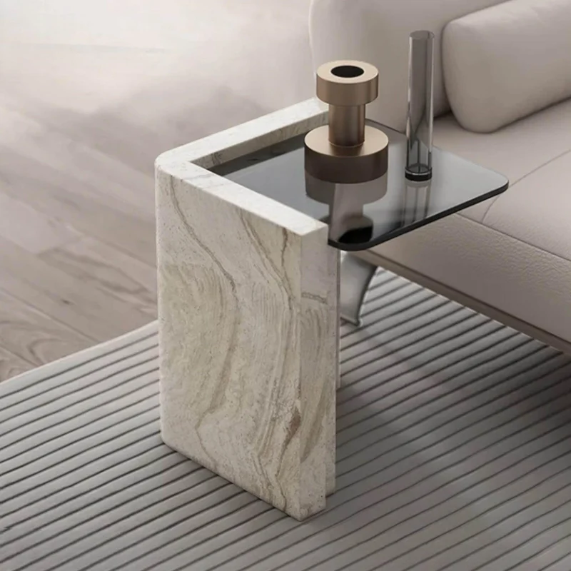 Modern Travertine Side Table - Ophelia Design