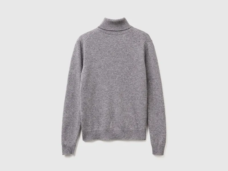 Mausgrauer Rollkragenpullover aus reiner Merinowolle