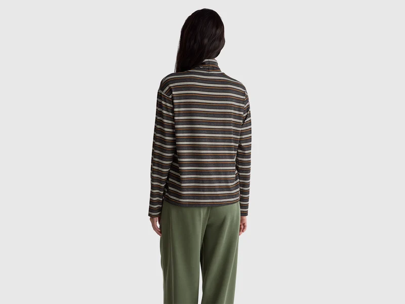 Gestreiftes T-Shirt mit Lurexkragen