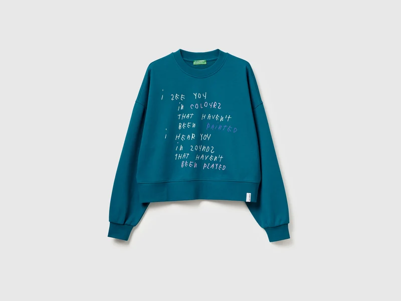 Blaugrünes Sweatshirt mit Coco Capitán-Stickerei