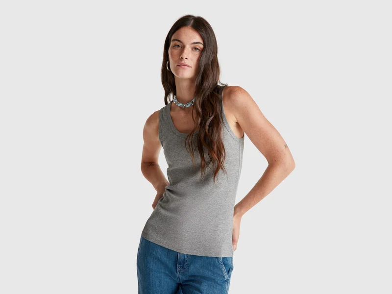 Grau meliertes Tanktop aus reiner Baumwolle