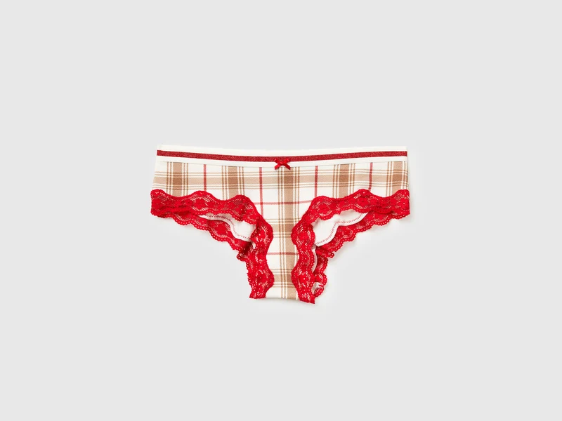Tartan-Culottes mit Spitze