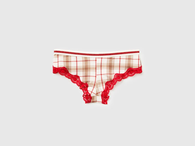 Tartan-Culottes mit Spitze