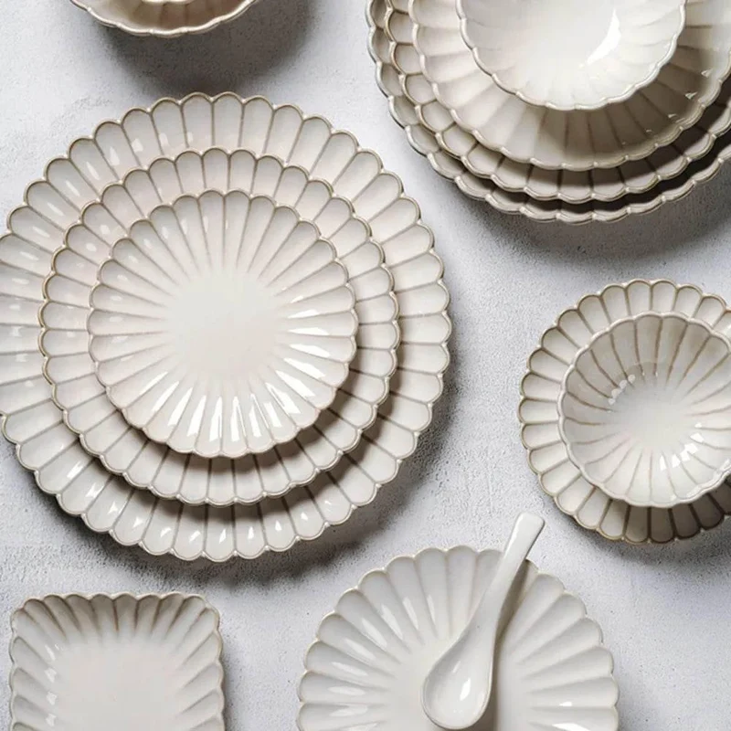 Vintage Striped Ceramic Dining Table Set - Kitchen Tableware