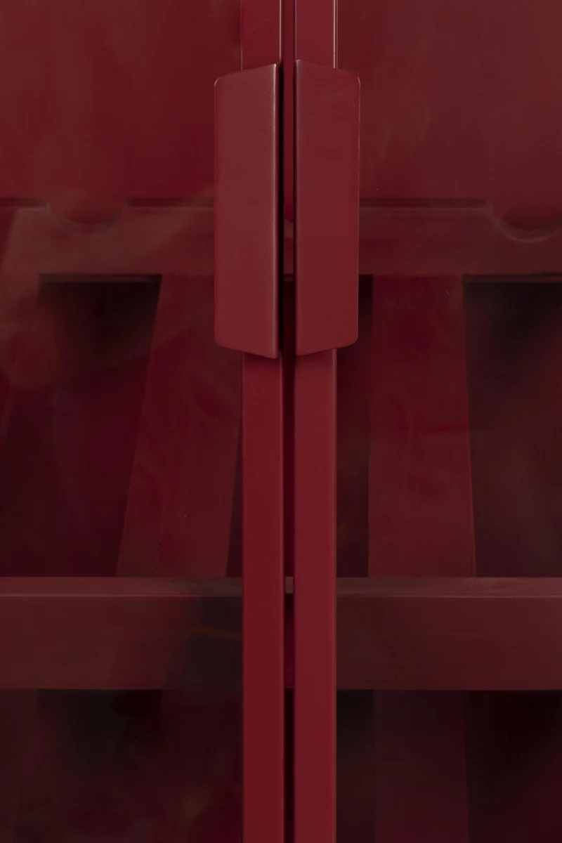 Weinschrank Weinregal MORI Vitrine aus Metall Rot mit Rattanschublade