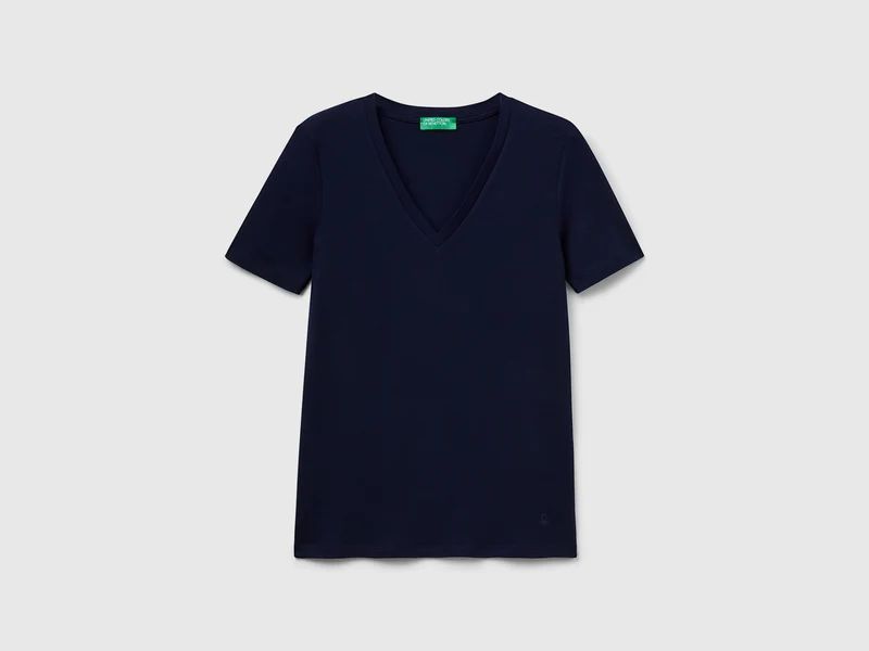 T-Shirt aus reiner Baumwolle mit V-Ausschnitt