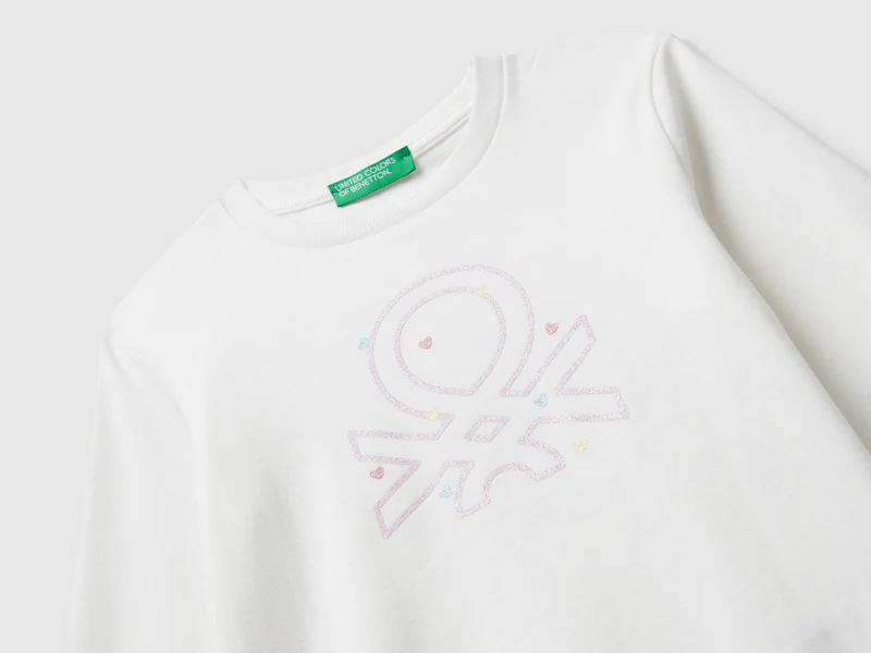 Baumwoll-T-Shirt mit Glitzer-Logo