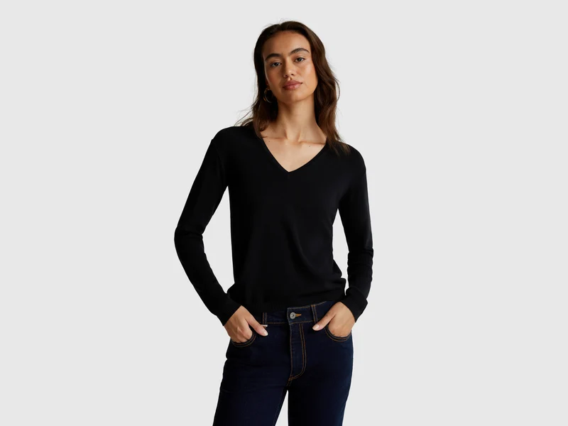 Pullover mit V-Ausschnitt aus reiner Baumwolle