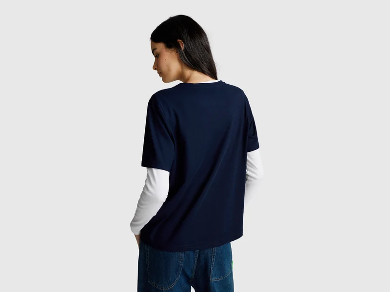 T-Shirt mit Rundhalsausschnitt aus geflammter Baumwolle