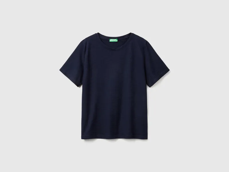 T-Shirt mit Rundhalsausschnitt aus geflammter Baumwolle