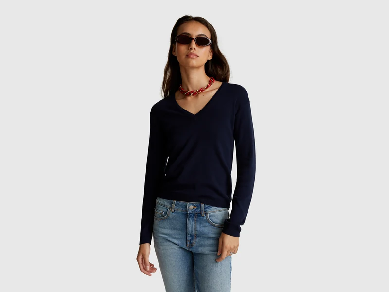 Pullover mit V-Ausschnitt aus reiner Baumwolle