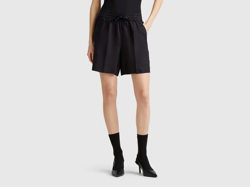 Shorts aus reinem Leinen mit Kordelzug