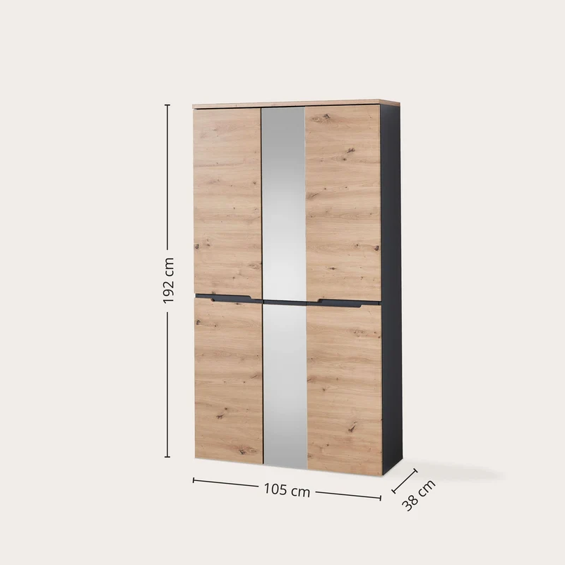 Dielenschrank Memphis 3-türig mit Spiegel Artisan Eiche Graphit