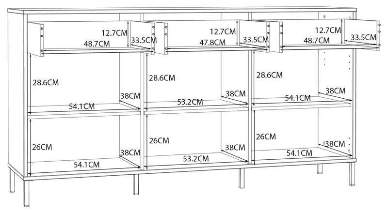 Sideboard SALVATRICE in Sand-Optik mit 3 Türen 3 Schubladen, von Forte