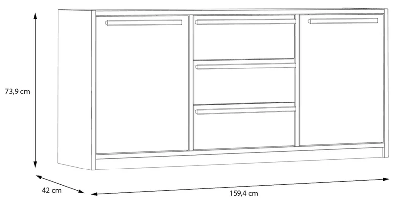 Sideboard S-ROOM mit 2 Türen und 3 Schubladen in Weiß / Catania Eiche