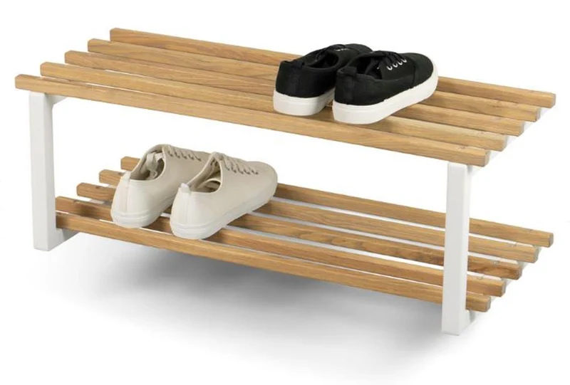 Schuhregal Flurregal RIZZOLI / MARCO Weiß mit 2 Ablagen in Eiche