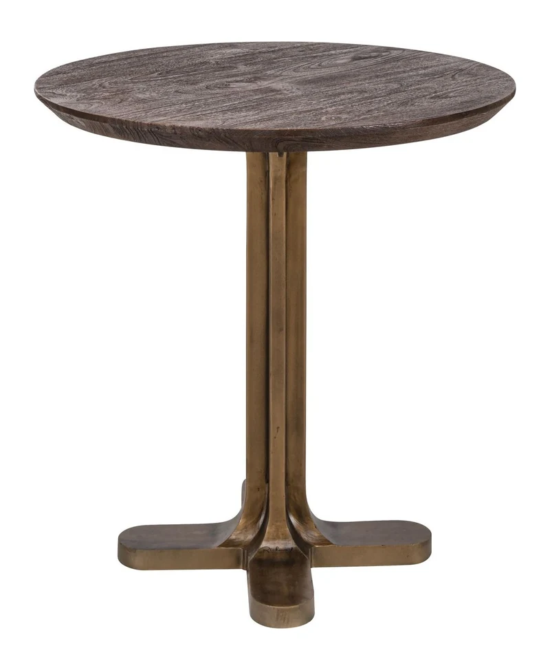 Bistro-Tisch Revelin dunkelbraun Ø75 cm, Mangoholz & goldenes Gestell