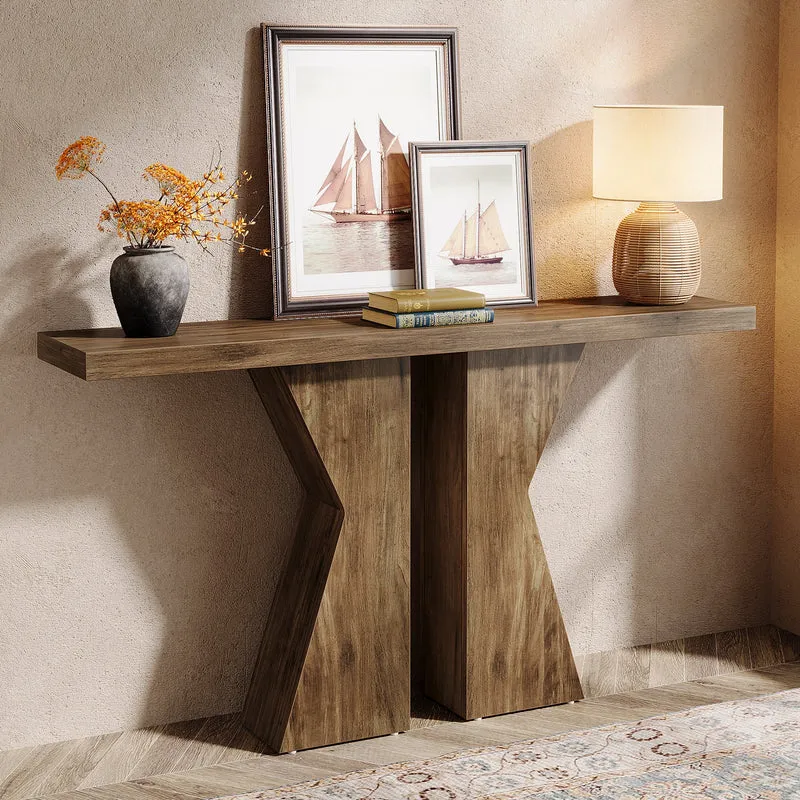 Konsolentisch aus Holz, 140cm Sofatisch, Eingangstisch mit K-förmigem Rahmen
