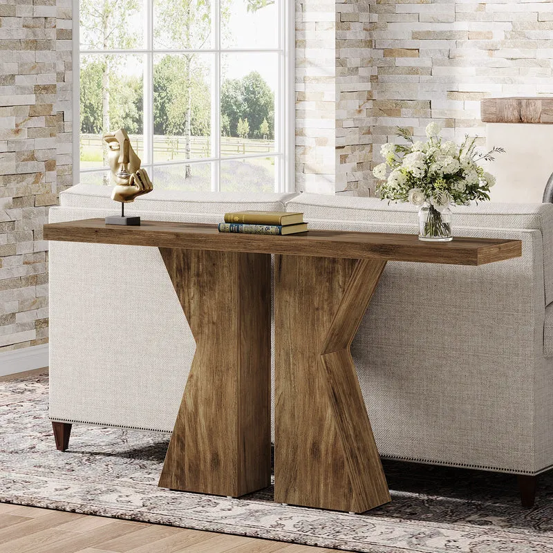 Konsolentisch aus Holz, 140cm Sofatisch, Eingangstisch mit K-förmigem Rahmen