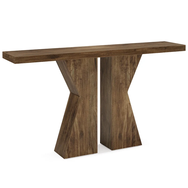 Konsolentisch aus Holz, 140cm Sofatisch, Eingangstisch mit K-förmigem Rahmen