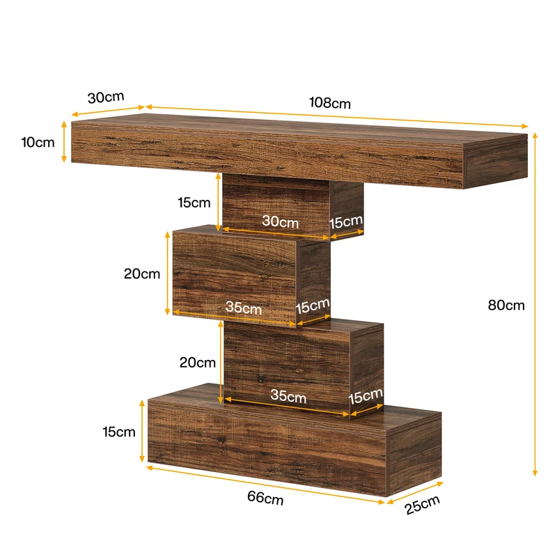 108cm Konsolentisch, Holzsofatisch, Akzenttisch mit geometrischem Sockel