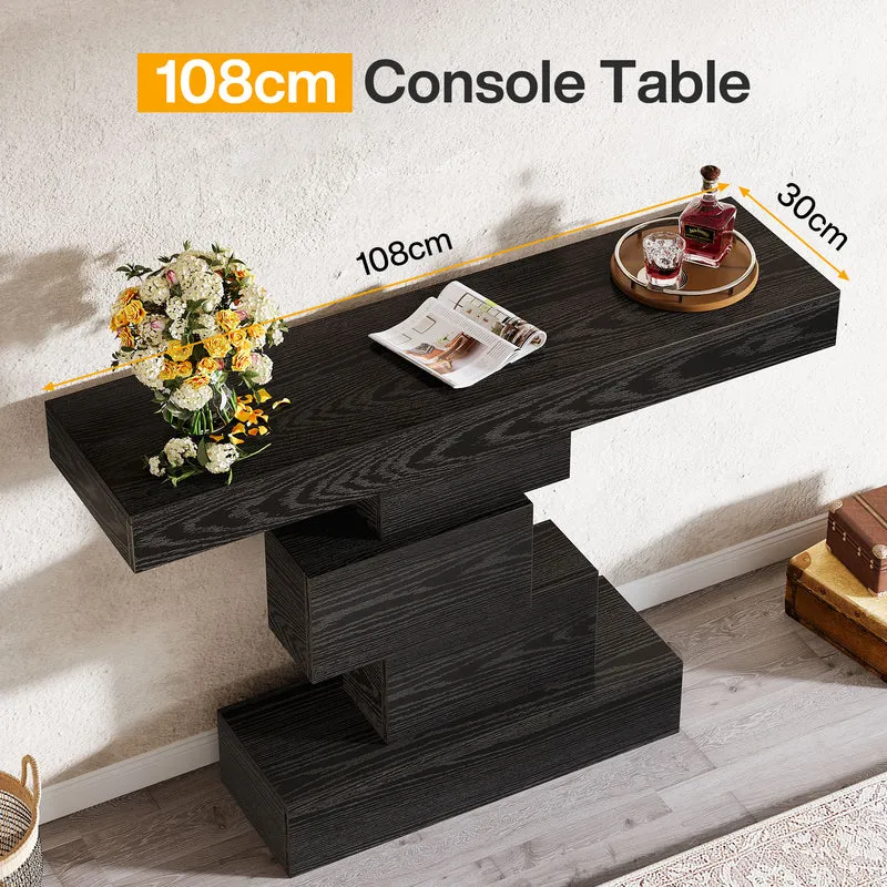 108cm Konsolentisch, Holzsofatisch, Akzenttisch mit geometrischem Sockel