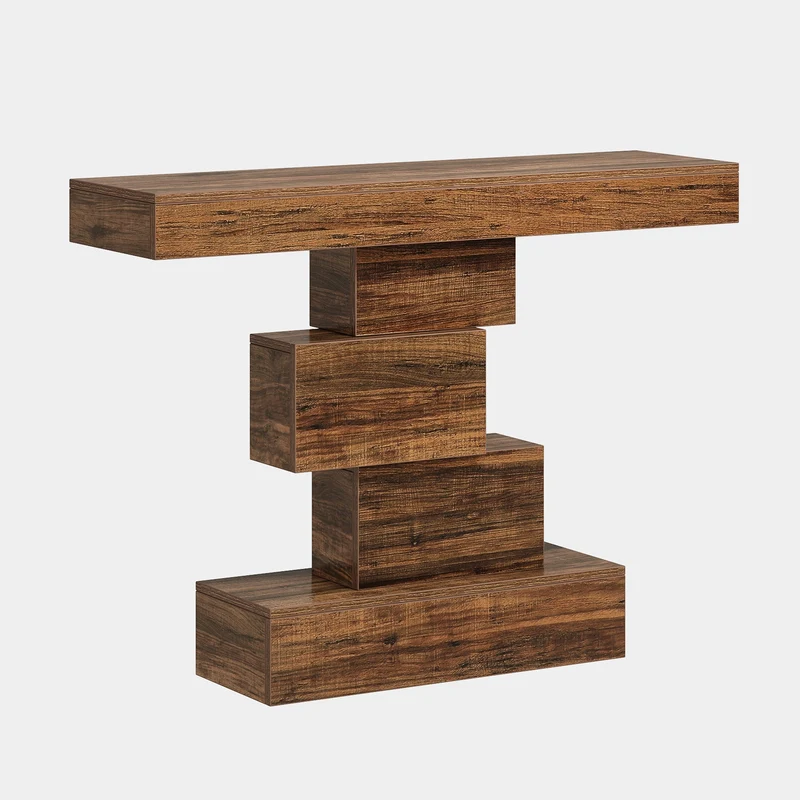 108cm Konsolentisch, Holzsofatisch, Akzenttisch mit geometrischem Sockel
