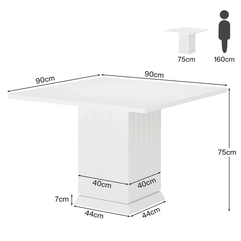 90 cm Esstisch, moderner quadratischer Küchentisch für 4 Personen