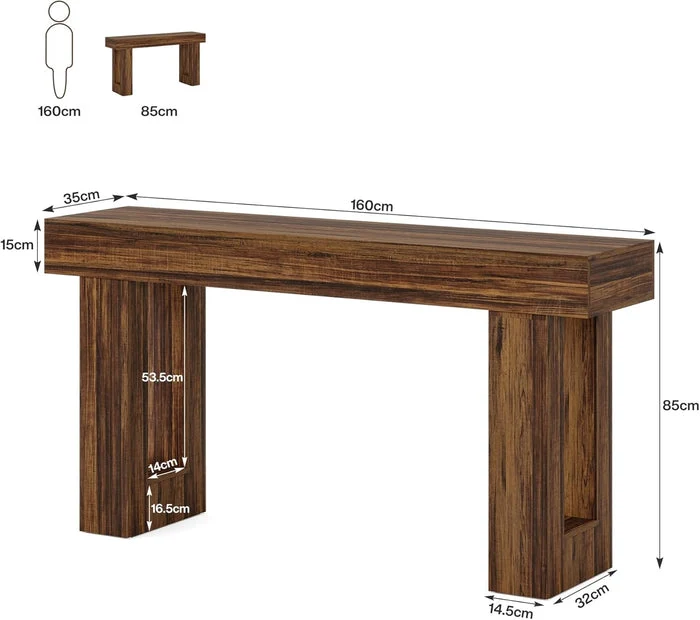 Konsolentisch 160 cm aus Holz, rechteckiger Sofatisch für hinter dem Sofa