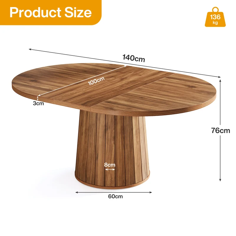 140cm ovaler Besprechungstisch, Konferenztisch aus Holz für 6 Personen