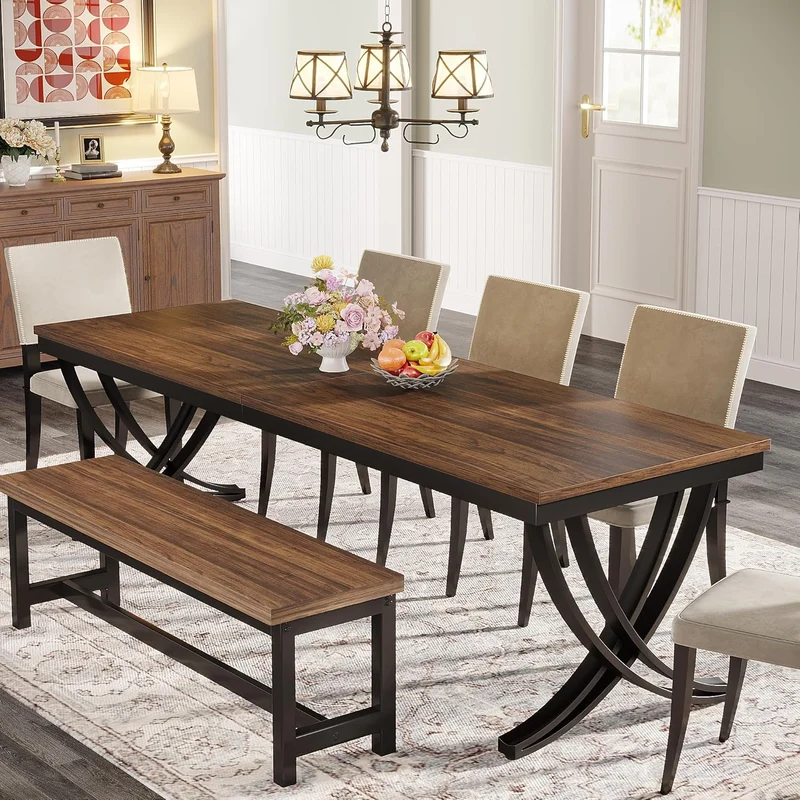 6-8 Personen industriell-Design Esstisch, 200 cm Tisch Wohnzimmer, rechteckiger Küchentisch