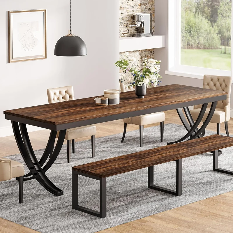 6-8 Personen industriell-Design Esstisch, 200 cm Tisch Wohnzimmer, rechteckiger Küchentisch