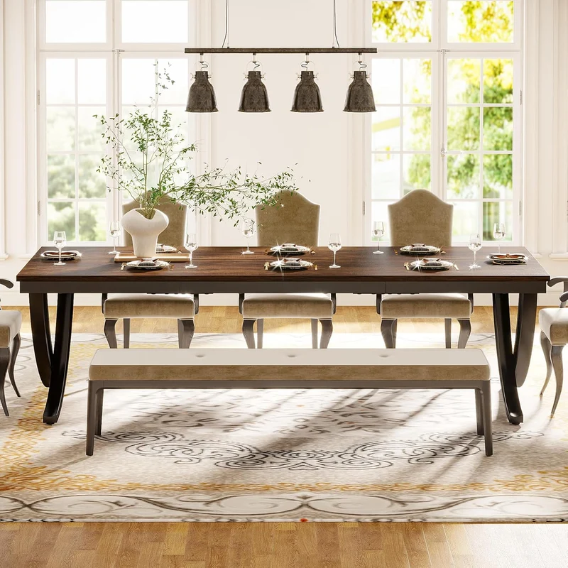 6-8 Personen industriell-Design Esstisch, 200 cm Tisch Wohnzimmer, rechteckiger Küchentisch