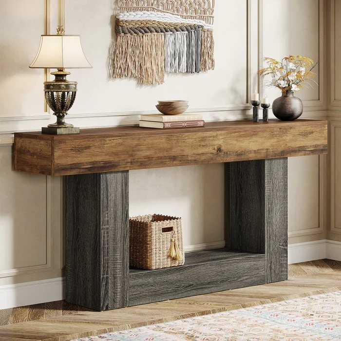 Tribesigns Schmaler Konsolentisch 160 cm, nur 30 cm tief, 2 Ebenen, Flurtisch im Landhausstil