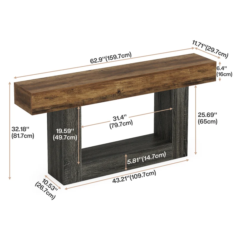 Tribesigns Schmaler Konsolentisch 160 cm, nur 30 cm tief, 2 Ebenen, Flurtisch im Landhausstil