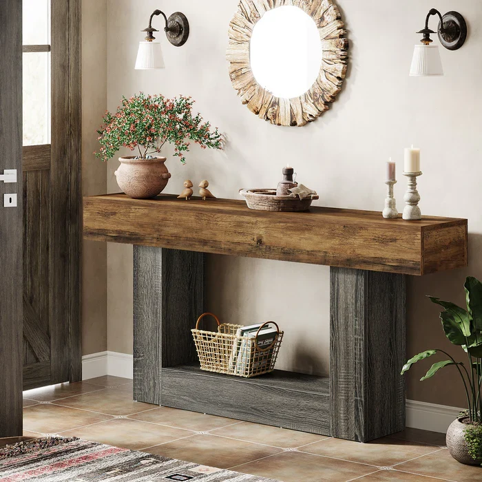 Tribesigns Schmaler Konsolentisch 160 cm, nur 30 cm tief, 2 Ebenen, Flurtisch im Landhausstil