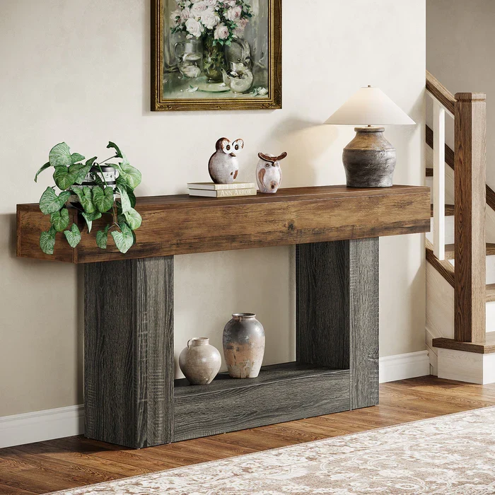 Tribesigns Schmaler Konsolentisch 160 cm, nur 30 cm tief, 2 Ebenen, Flurtisch im Landhausstil