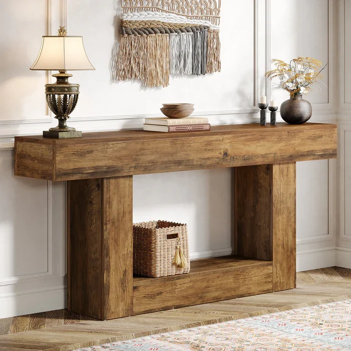 Tribesigns Schmaler Konsolentisch 160 cm, nur 30 cm tief, 2 Ebenen, Flurtisch im Landhausstil