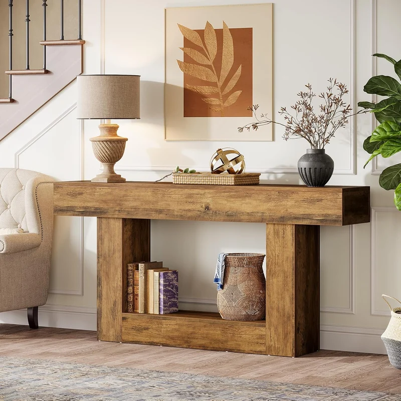 Tribesigns Schmaler Konsolentisch 160 cm, nur 30 cm tief, 2 Ebenen, Flurtisch im Landhausstil