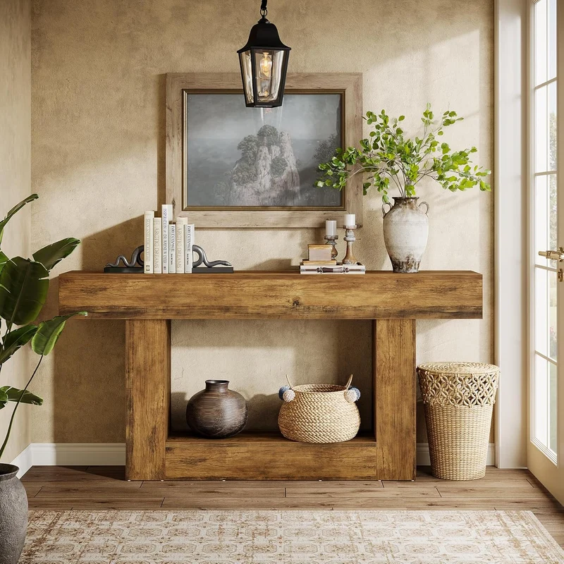 Tribesigns Schmaler Konsolentisch 160 cm, nur 30 cm tief, 2 Ebenen, Flurtisch im Landhausstil