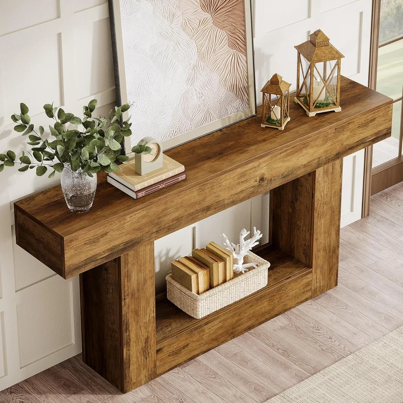 Tribesigns Schmaler Konsolentisch 160 cm, nur 30 cm tief, 2 Ebenen, Flurtisch im Landhausstil