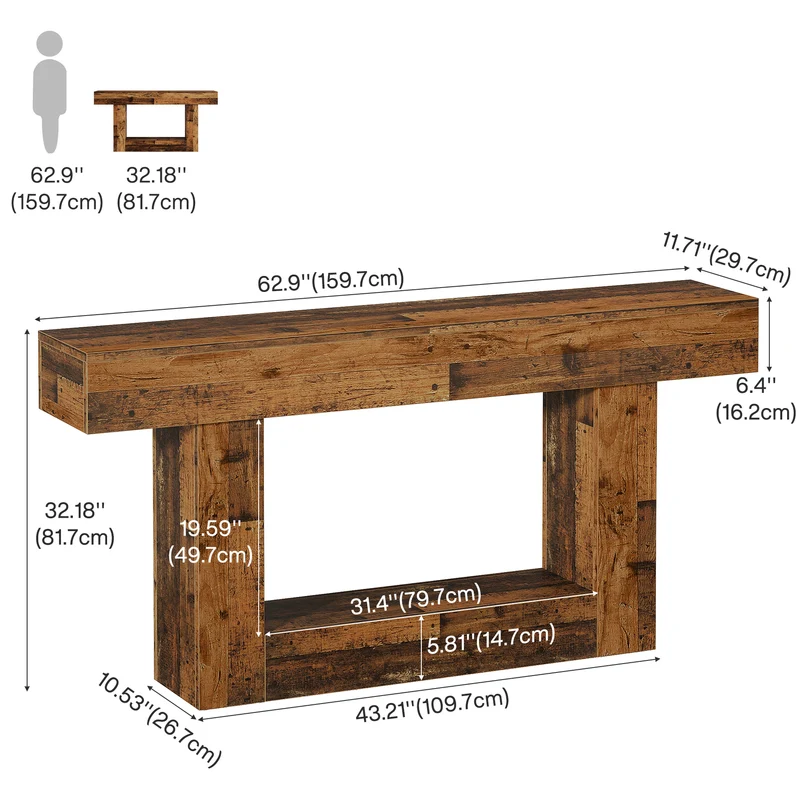 Tribesigns Schmaler Konsolentisch 160 cm, nur 30 cm tief, 2 Ebenen, Flurtisch im Landhausstil