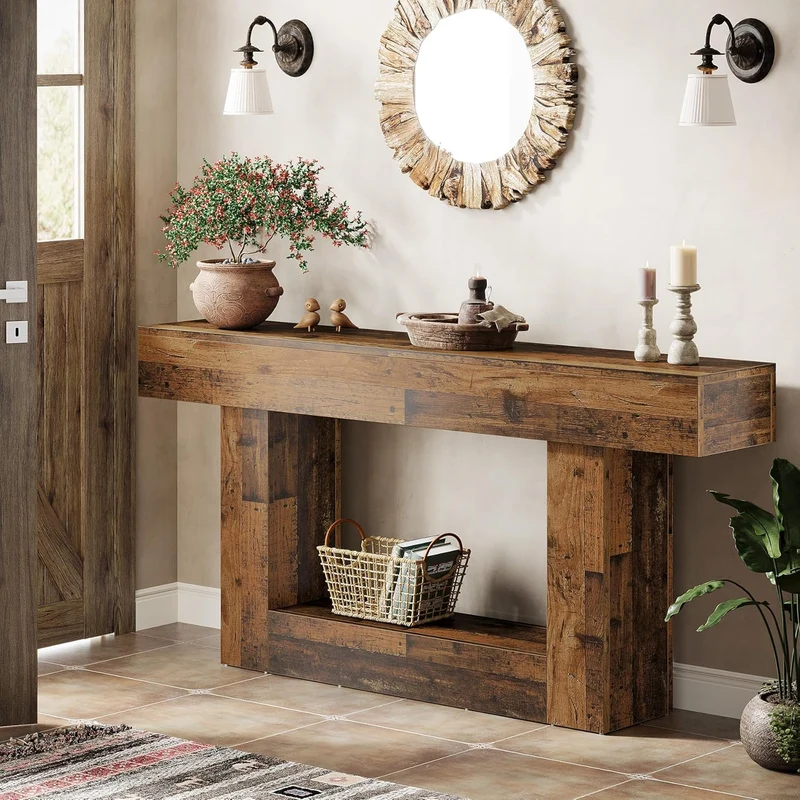 Tribesigns Schmaler Konsolentisch 160 cm, nur 30 cm tief, 2 Ebenen, Flurtisch im Landhausstil