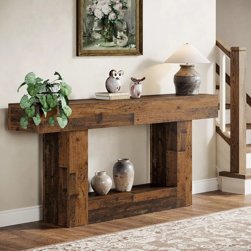 Tribesigns Schmaler Konsolentisch 160 cm, nur 30 cm tief, 2 Ebenen, Flurtisch im Landhausstil